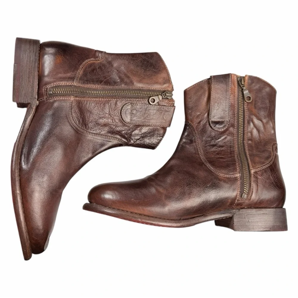 Bed Stu Men's Revolution Cowboy Western Boots with Side Zippers In Teak Size 9.5